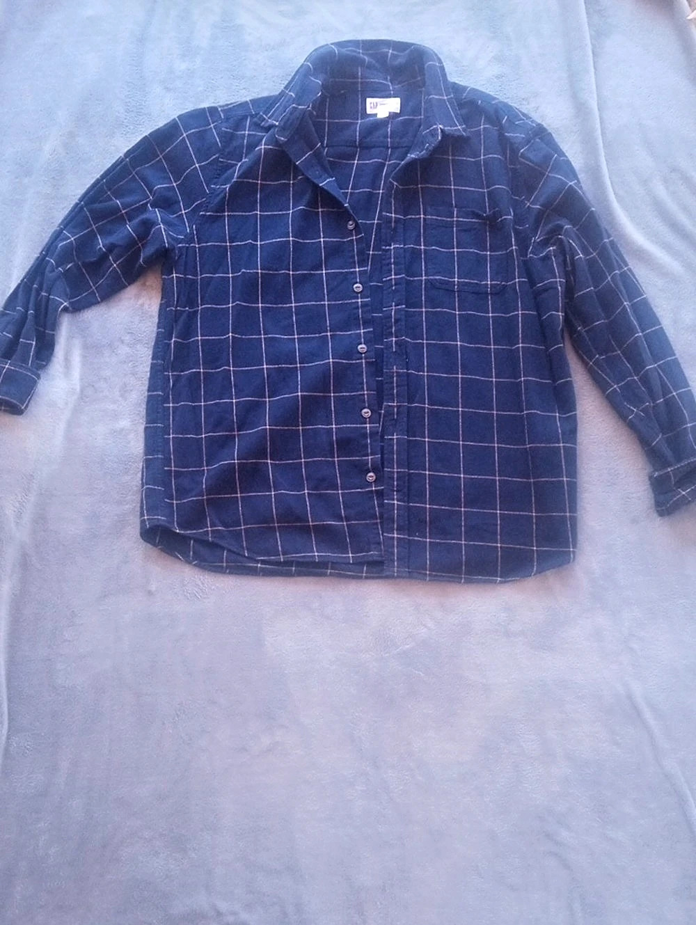 Gap Standard-Fit Flannel Plaid Shirt in Blue & Yellow Size Large Like New